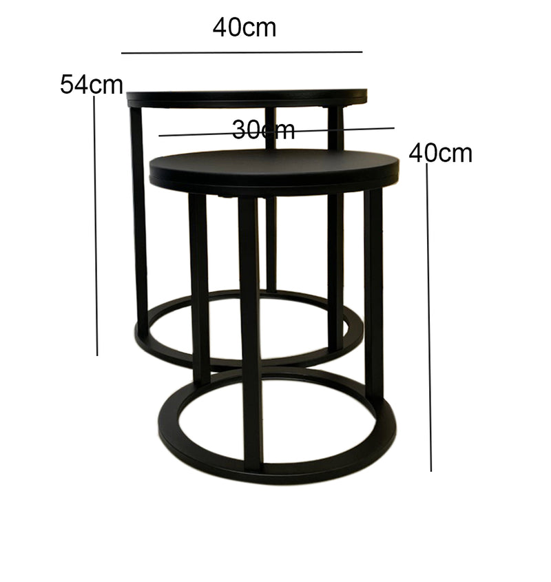 Paloma Set of 2 Round Nesting Tables, Matte Black Top and Base