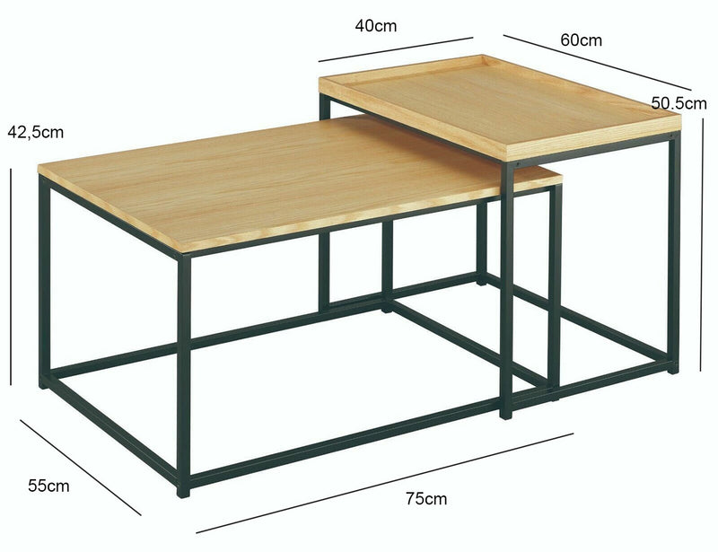 Novani 2 Pieces Coffee Tables | Nesting Tables , Oak/Black