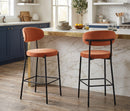 Set Of 2 Charlotte Kitchen Counter Stools with Curved Back and Footrest,Black Metal Legs-Burnt Orange Velvet,BST22OR - Aspect Furniture Store