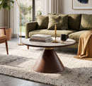 Hattie Round Walnut Sintered Stone Coffee Table,70cm Dia,Pandora/Walnut - Aspect Furniture Store