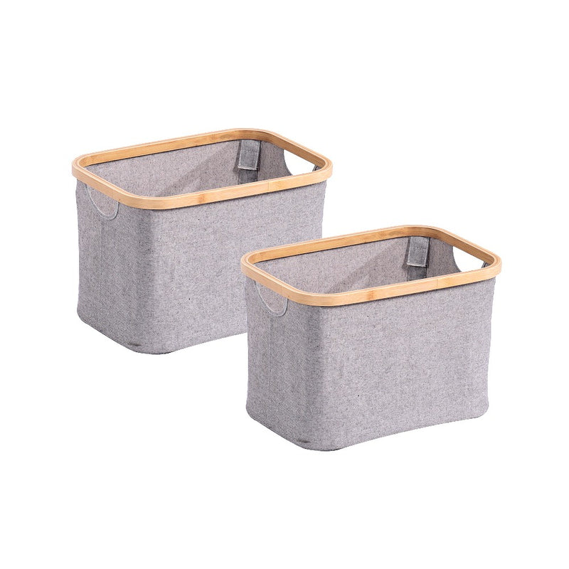 Set Of 2 Bamboo Rim Storage Baskets, Natural/Grey (7344927375523)