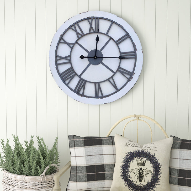 Vintage Industrial Wall Clock, Distressed White (6024414494883)