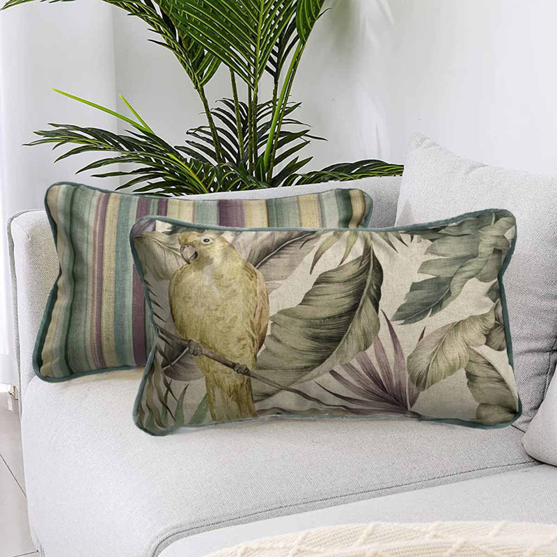 Toucan Bird And Leaves Cushion,Beige/Green, 30x45cm (CSHN04)