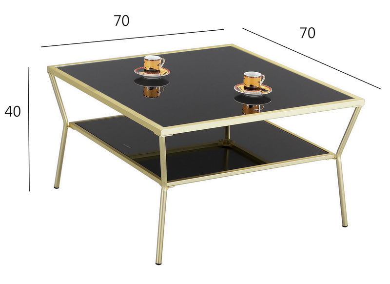 Fusion Glass Coffee Table (70 x 70 x 40cm, Brass/Black) (6024398995619)