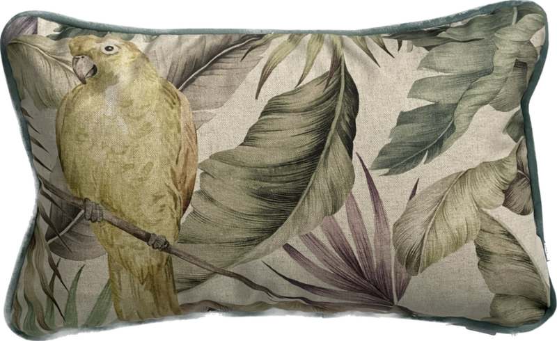 Toucan Bird And Leaves Cushion,Beige/Green, 30x45cm (CSHN04)