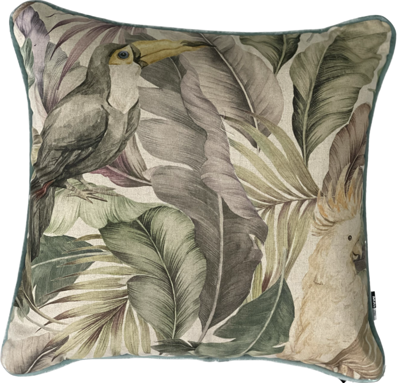 Toucan Bird And Leaves Cushion,Beige/Green, 45x45cm (CSHN16)