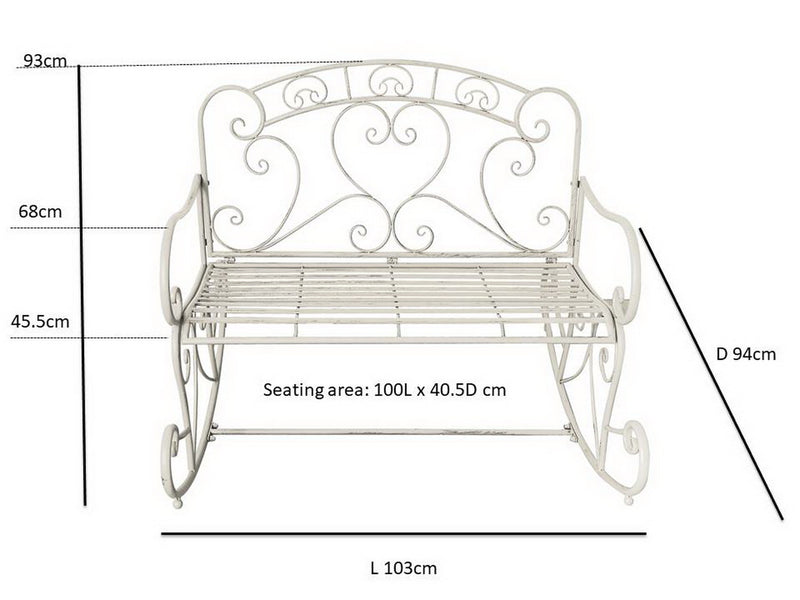 Salvora Metal Rocking Garden Bench, Antique White-GF10W-KD (7630561050836)