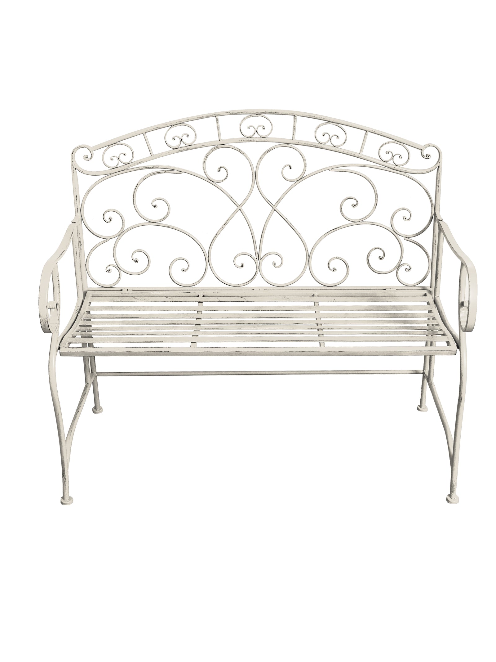 Salvora French Style Folding Metal Garden Bench, Antique White-GF11W