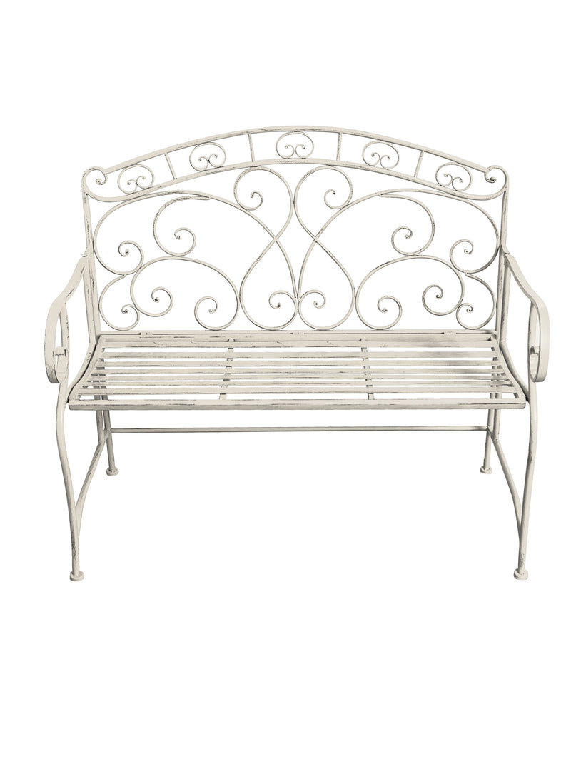 Salvora French Style Folding Metal Garden Bench, Antique White-GF11W (7630562427092)