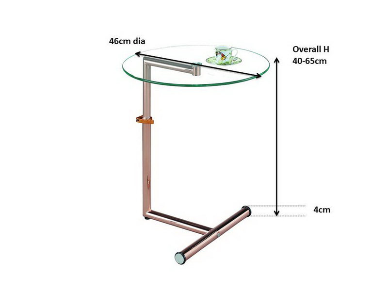 Clear Glass Side/End/Laptop Table-Zen Adjustable Round Table,Copper Base (6024396046499)