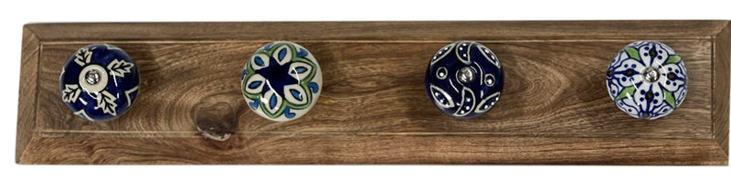 Wall Mounted Coat Hooks,Wood & Ceramic,Blue and Green  (HH5633-1)