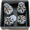 Set of 4 Hand Painted Ceramic Cabinet,Drawer Knobs/Waardrobe Pulls, Blue/White (HH5738-5)