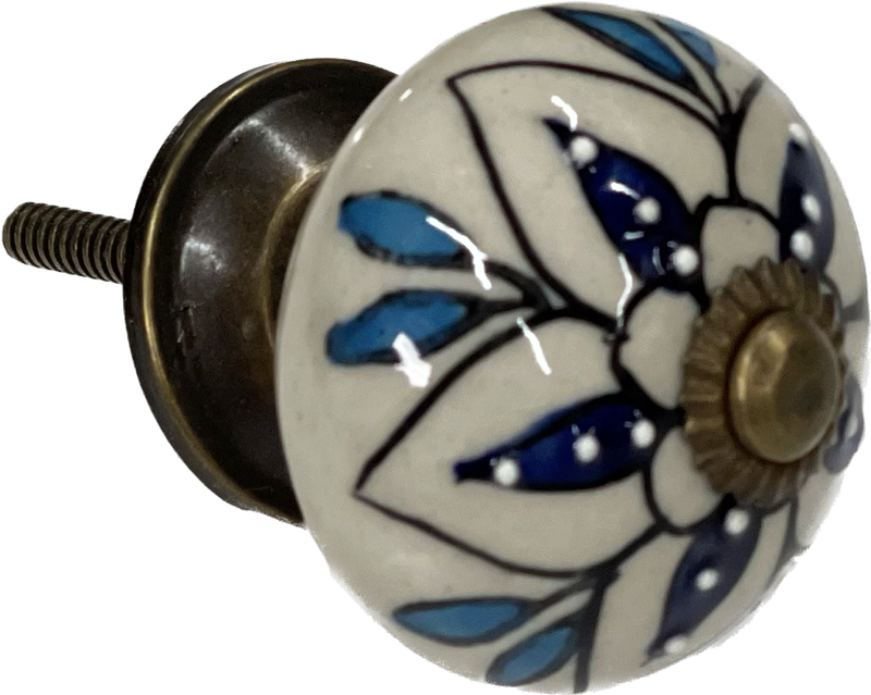 Set of 4 Hand Painted Ceramic Cabinet,Drawer Knobs/Waedrobe Pulls, Blue/White (HH5738-5)