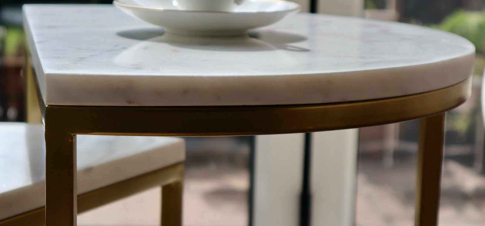 Luxore Half Moon Nest Of 2 Tables, White Marble