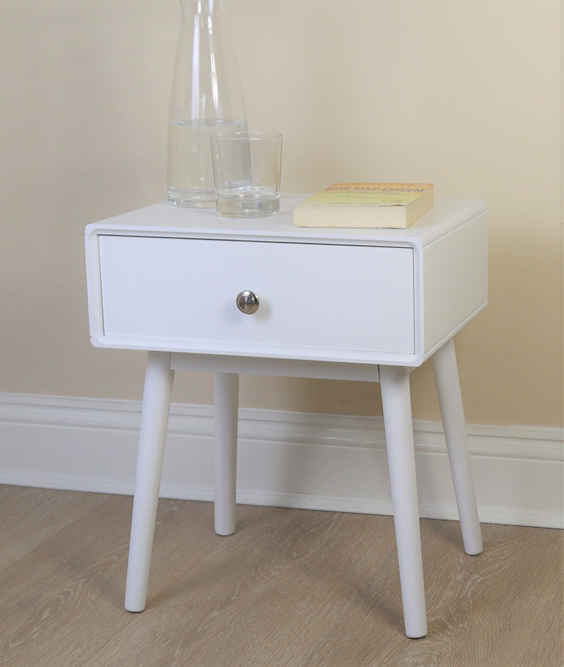 Niva Bedside Table With One Drawer ,White (6991175418019)