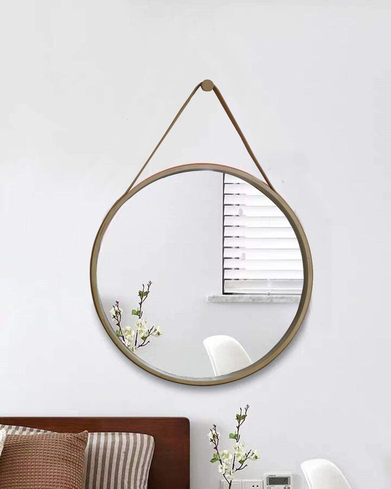 Faux Leather Strap Round Hanging Mirror, Natural (6766488912035)