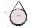 Faux Leather Strap Wooden Round Hanging Mirror, Black (6991408791715)