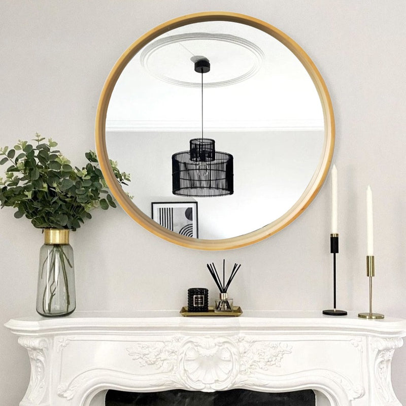 Round Wood Accent Wall Mirror,Natural (6991462564003)