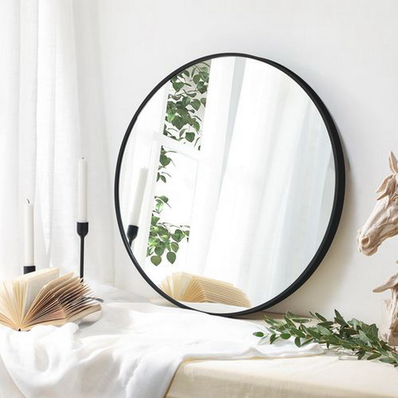 Studio Round Wood Accent Wall Mirror, Black (7502754840788)