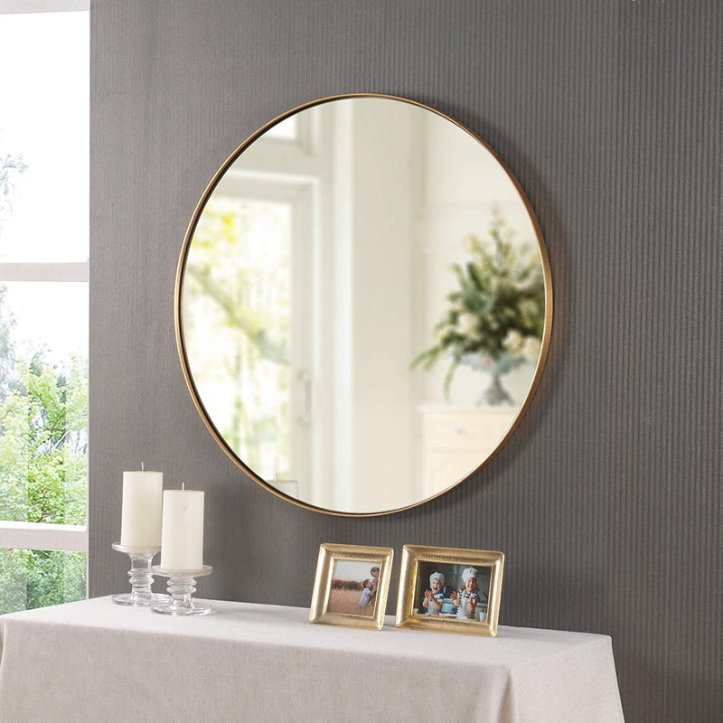 Studio Round Wood Accent Wall Mirror, Gold (7502753824980)