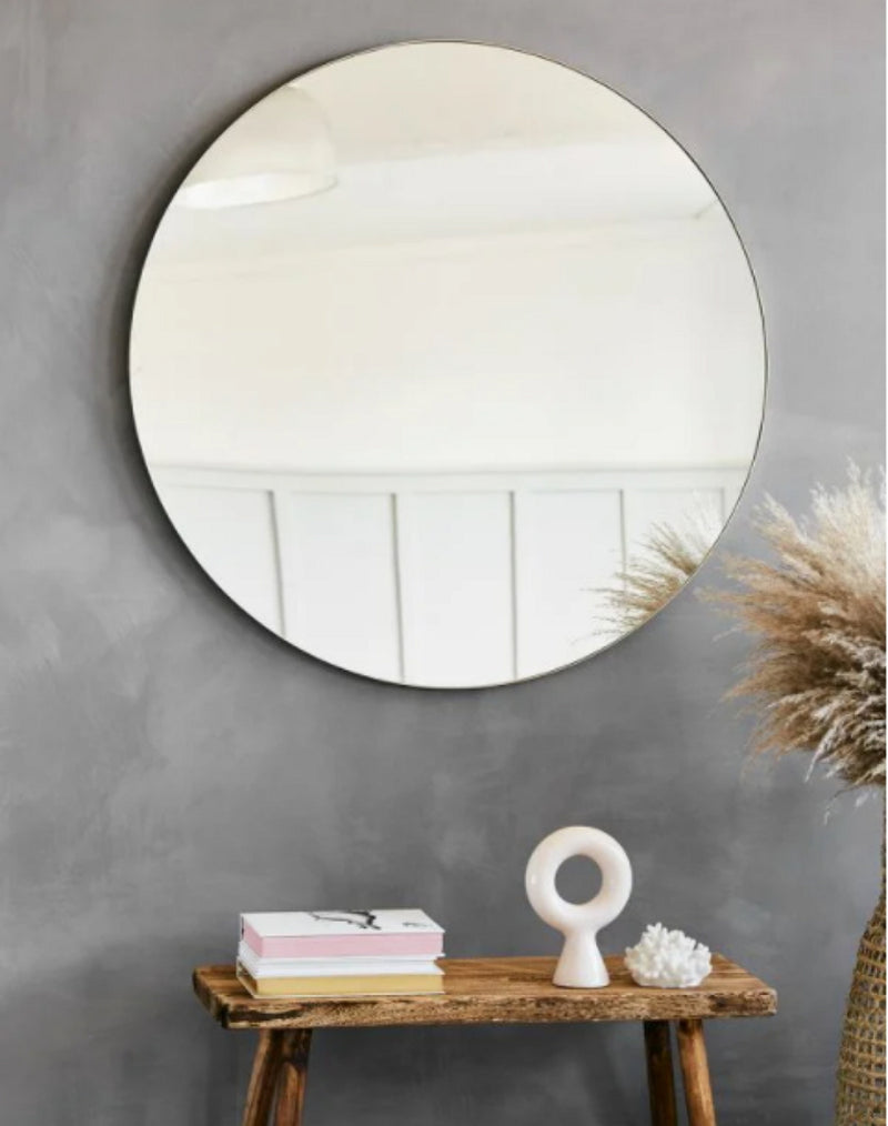 Studio Round Wood Accent Wall Mirror, Large, Antique Champagne Silver (7502757691604)