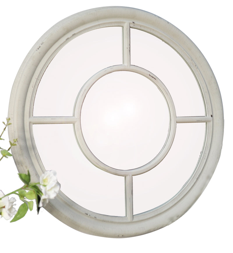 Covingtion Farmhouse Round Window Mirror-Distressed White (7502752383188)