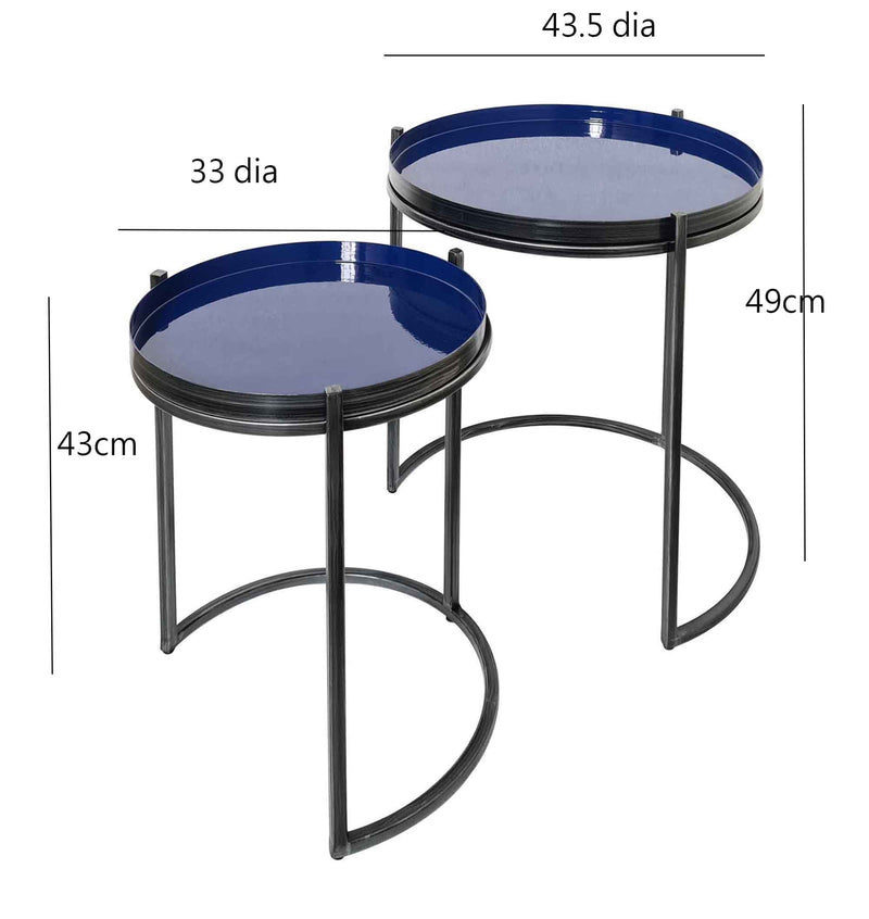 Hannah Round Metal Tray Top Nest Of 2 Tables, Grey/Blue (7468255084756)