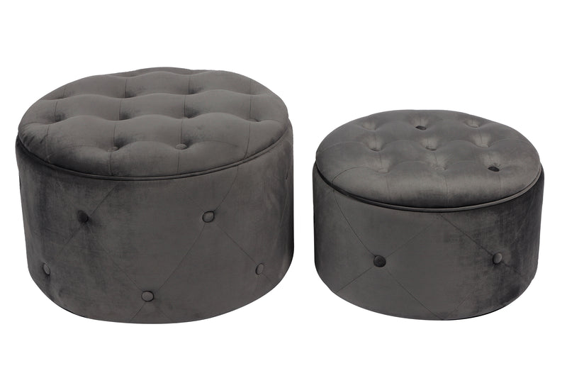 Valeria Set Of 2 Round Storage Ottomans, Dark Grey (7263805210787)