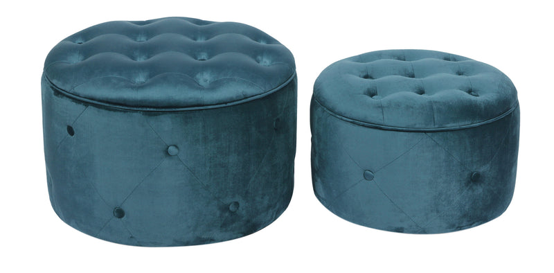 Valeria Set Of 2 Round Storage Ottomans,Teal (7263818350755)