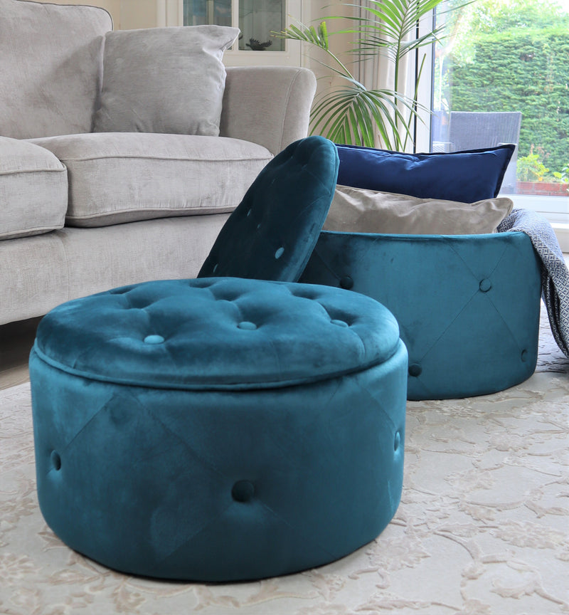 Valeria Set Of 2 Round Storage Ottomans,Teal (7263818350755)