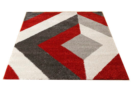 Rhombus Rug Pattern Rhombus-Modern Thick Rug with a Rhombus Pattern-Red, Cream, Grey