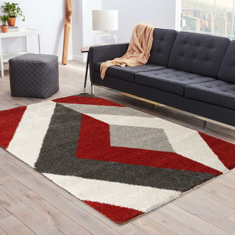 Rhombus-Modern Thick Rug with a Rhombus Pattern-Red, Cream, Dark Grey & Silver Grey 120x170cm (6024410235043)