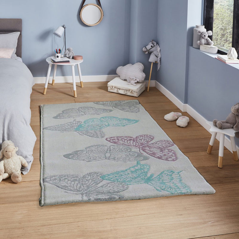 Open Butterfly Area Rug in Light Grey Background with Aqua, 80x150cm (6024408268963)
