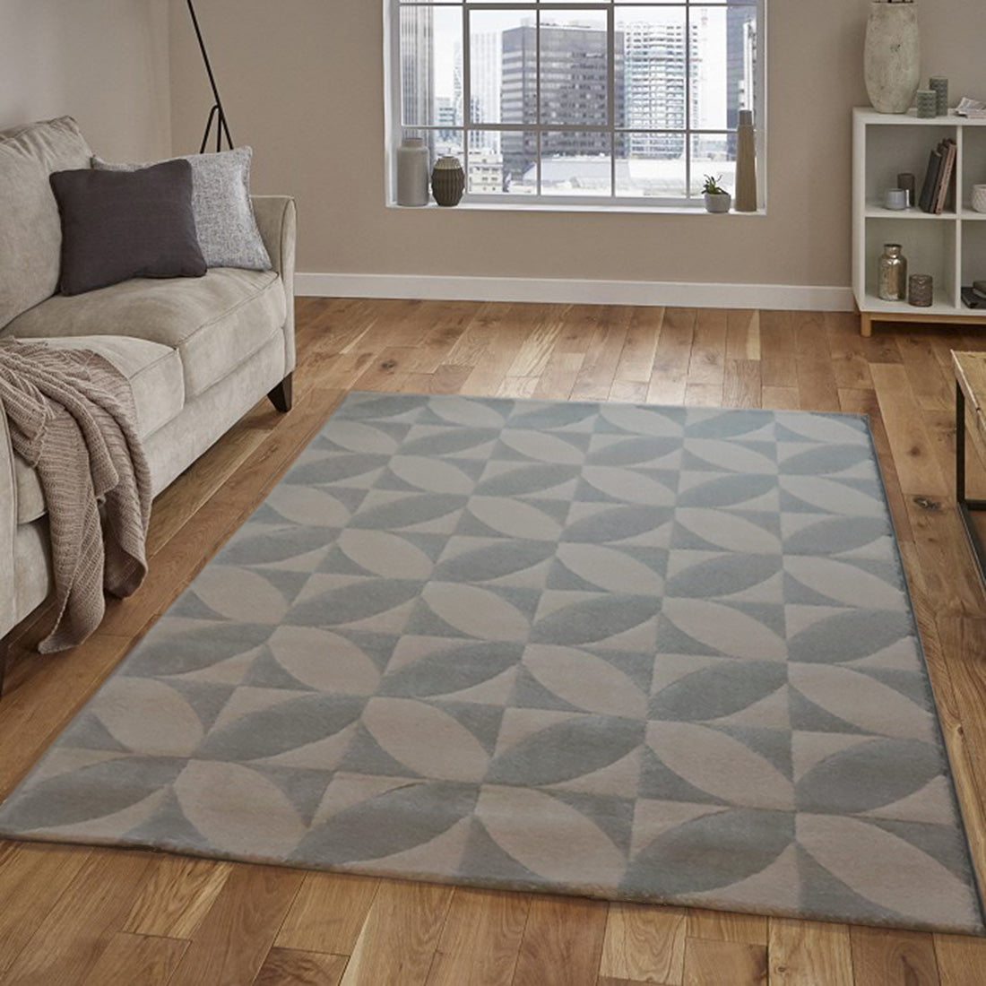 Kaleidescope Patterned 2 Tone Rug-Cream/Light Grey-Small