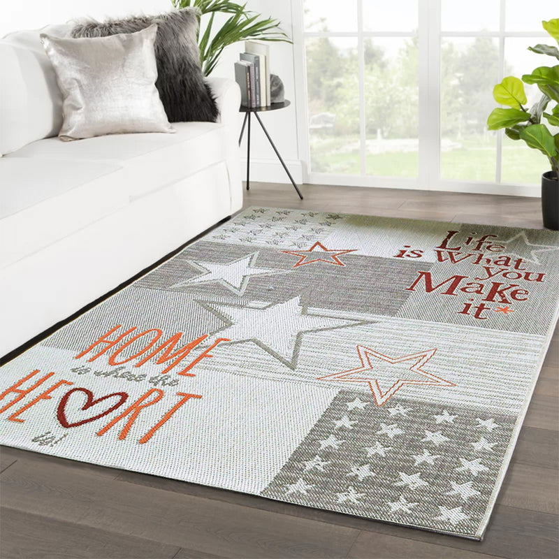 "Home/Heart Letters" Nostalgic Collection with Stars Flat Weave-Light Grey-160x230cm (6024390738083)
