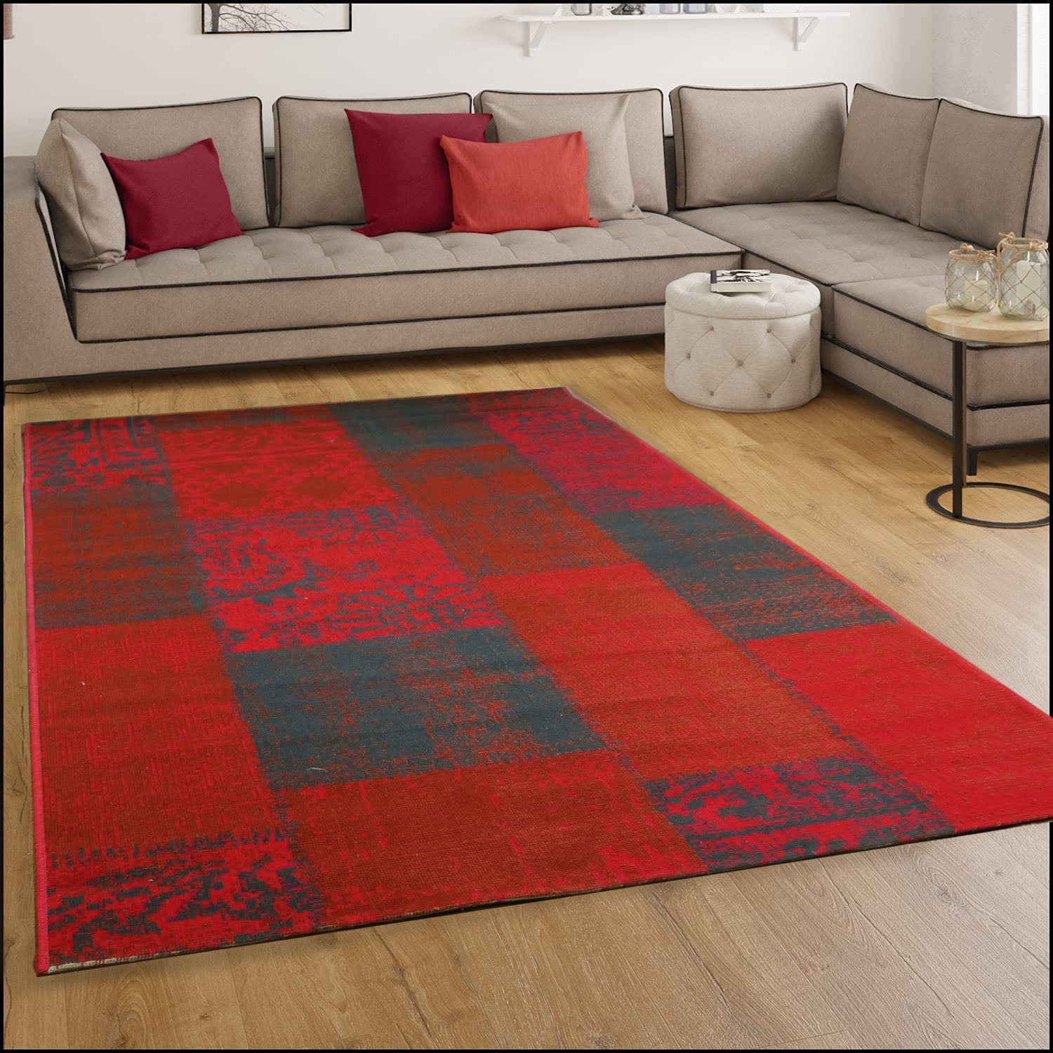 Isfahan Distressed/Vintage Patchwork Rug, Polypropylene, Red