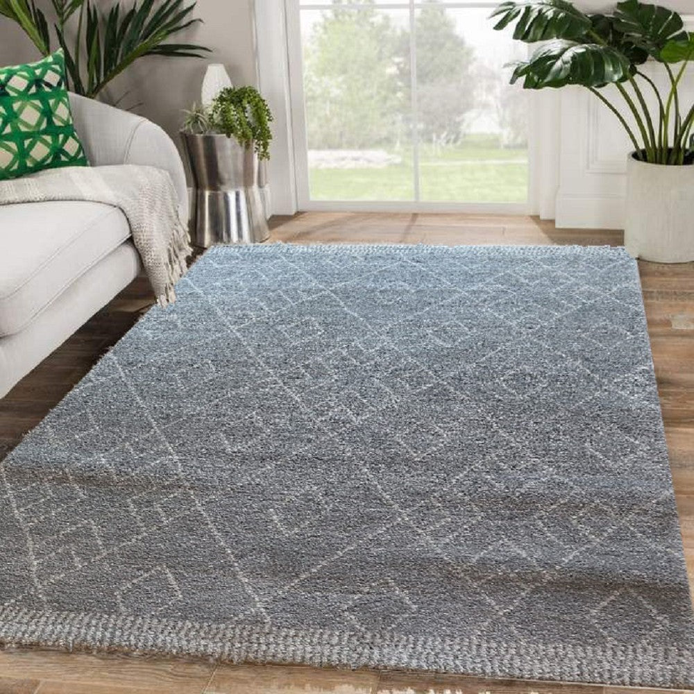 MARJAN-Diamond/Rhombus Pattern Geometric Shaggy Rug (Grey/Cream)