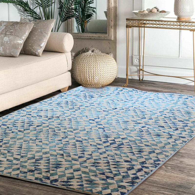 Kaleido Vintage Geometric Pattern Area Rug (Blue/Cream) (6024402763939)