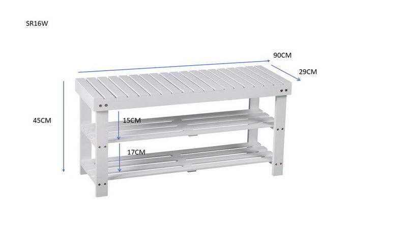 Timor 3-Tier Shoe Rack & Bench-White (6024413249699)