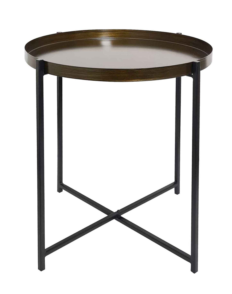 Cassia Round Metal Foldable Tray Side Table,Antique Brass (7467071373524)