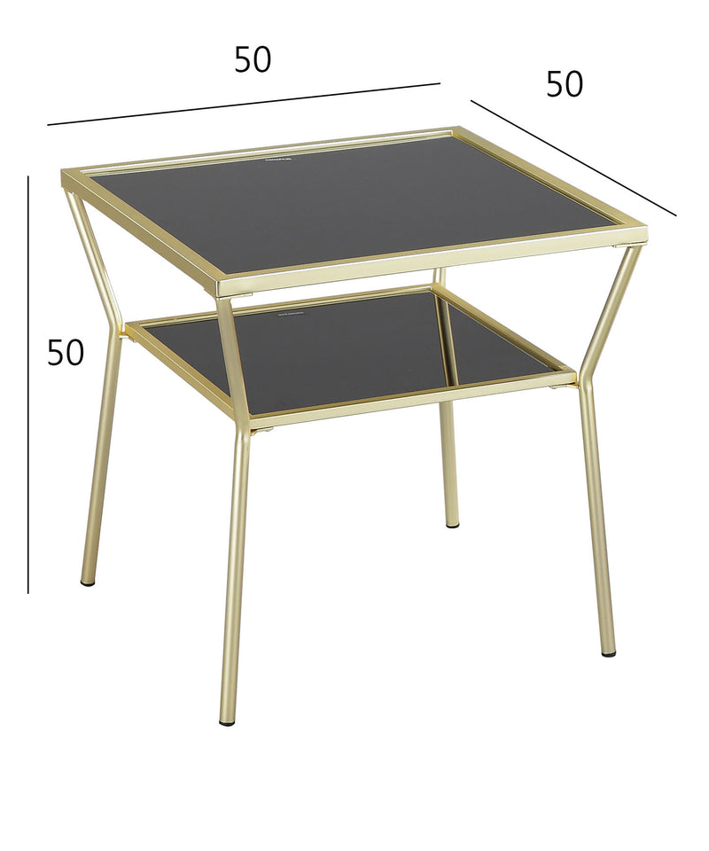 Fusion Glass Side End Table (50 x 50 x 50cm, Brass/Black) (6024399028387)