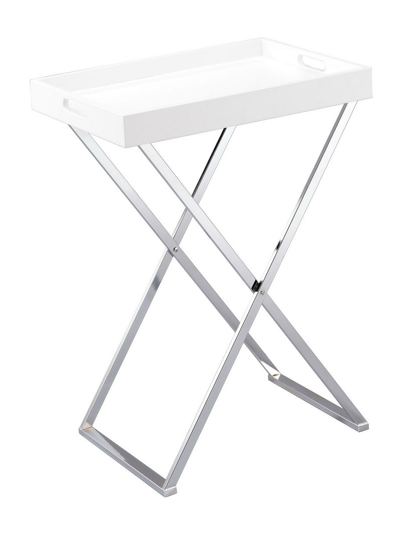 Hotel Style Hopkins Foldable Detachable Butler Table/Serving Tray,White/Silver (7509540569300)
