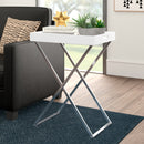 Hotel Style Hopkins Foldable Detachable Butler Table/Serving Tray,White/Silver (7509540569300)