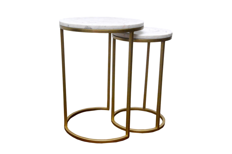 Hiba Marble Nest of Tables in White with Gold Metal Bases (6719493636259)