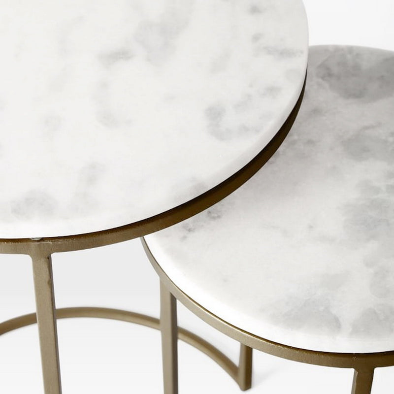 Hiba Marble Nest of Tables in White with Gold Metal Bases (6719493636259)