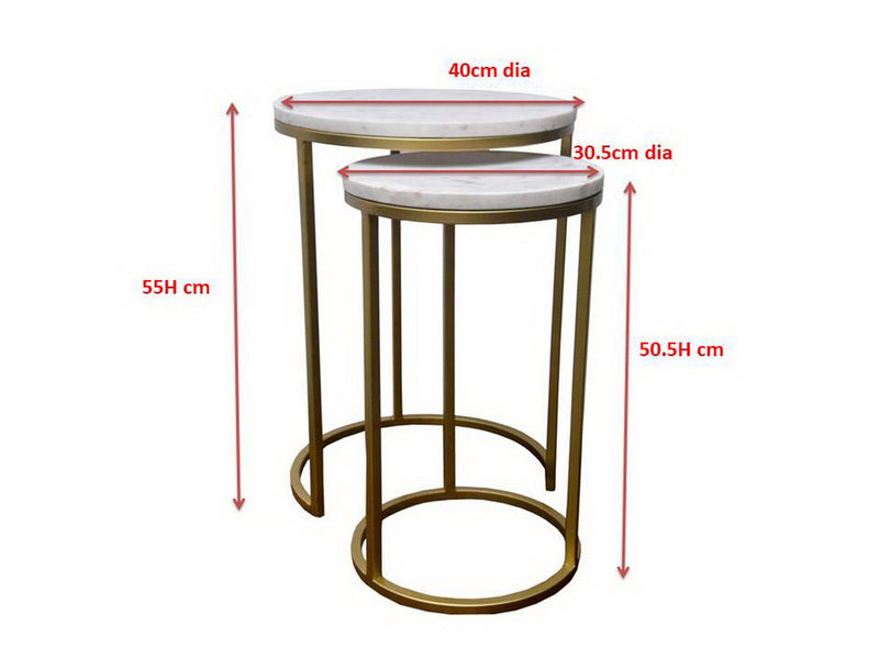 Hiba Marble Nest of Tables in White with Gold Metal Bases (6719493636259)