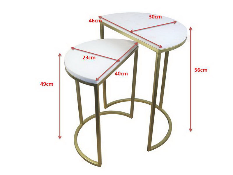Luxore Half Moon Nest Of 2 Tables White Marble