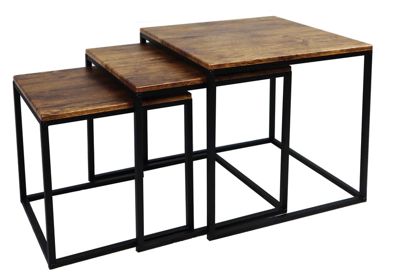 Alana Set of 3 Nesting Tables- Vintage Finish Tops/Steel Black Legs (6024391295139)