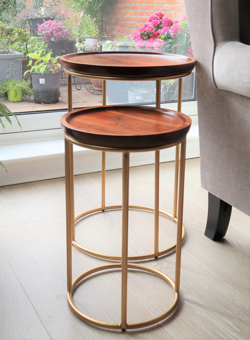 Delphyne Set of 2 Round Nesting Tables, Wooden Tops (7467191238868)