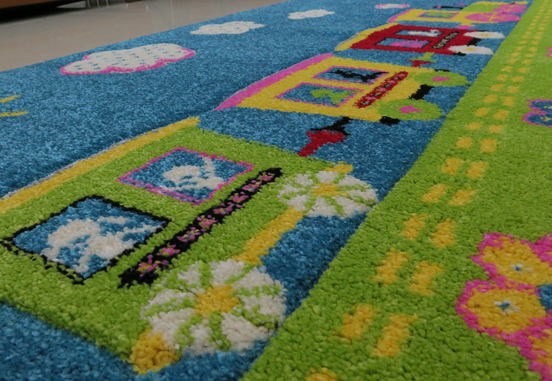 Red Train Rug Kids Children Bedroom Playroom Floor Trains Rug Multi-Colour